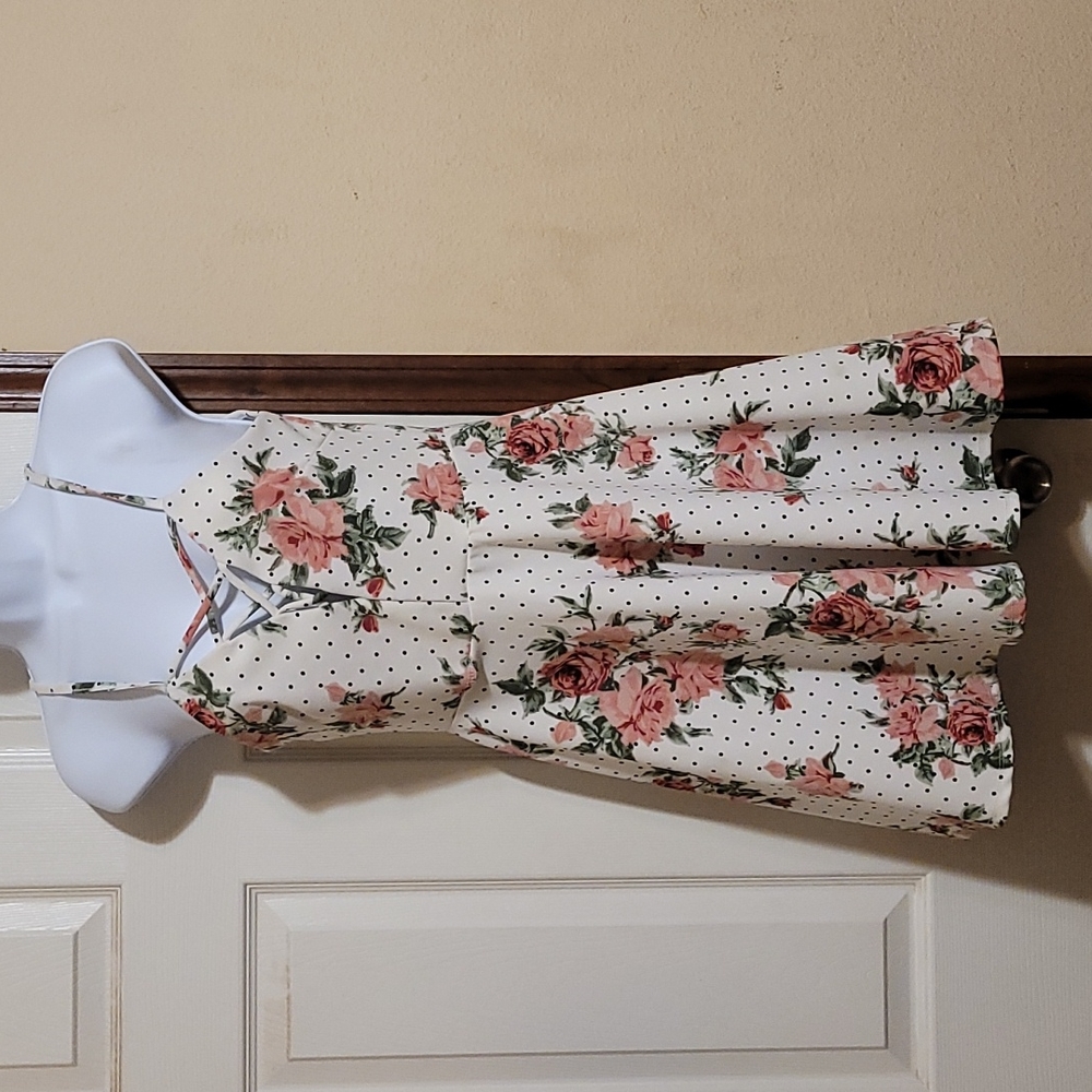 Papaya, polka dot, and rose dress. size medium